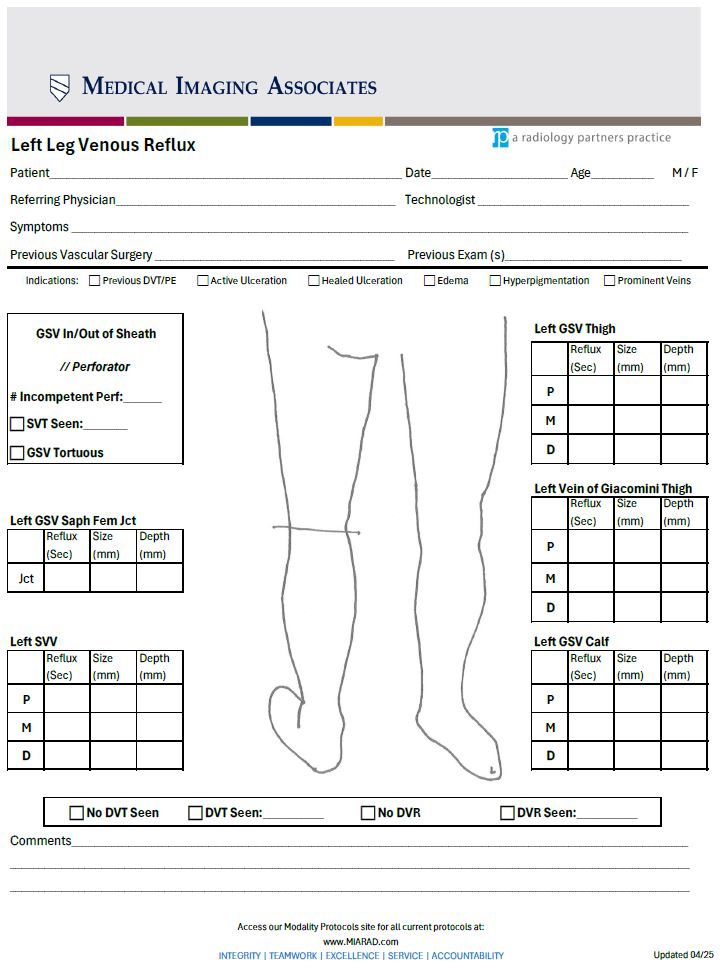 US Left Leg Reflux Worksheet